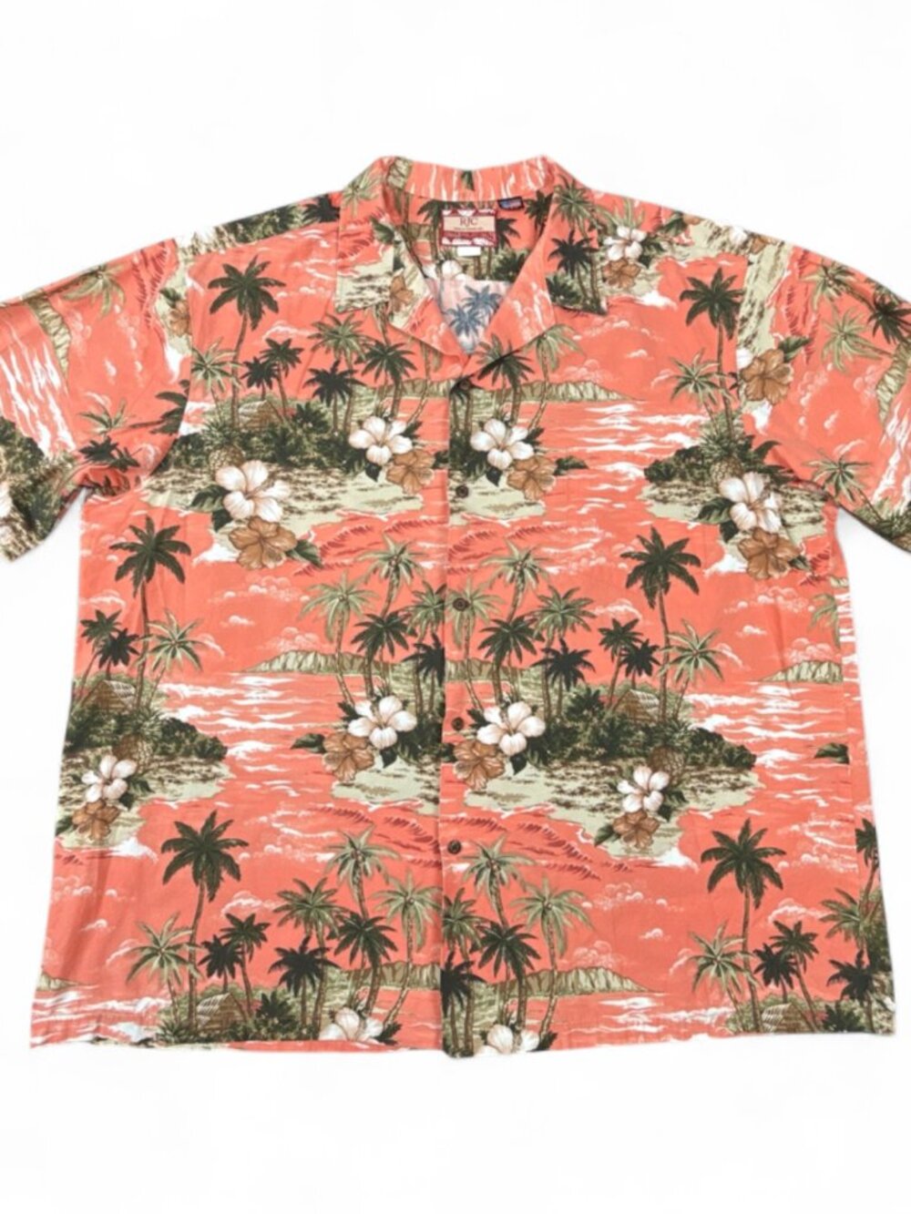 RJC 102C Men's Hawaiian Aloha Shirt 4XL Coral Cotton Made in Hawaii